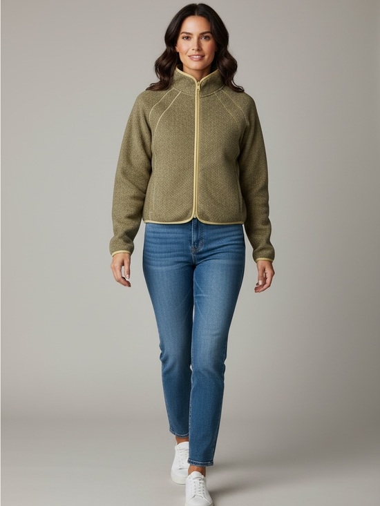 Athleta Jackets & Blazers - Athleta Olive and Yellow Zip-Front Fleece Jacket